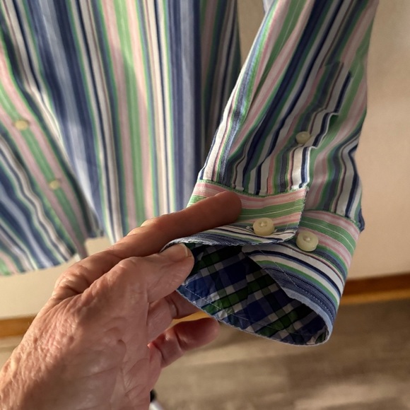 Tailorbyrd Long Sleeve Shirt Button Up Multicolor Blue Striped Men’s Size Medium - Picture 3 of 10